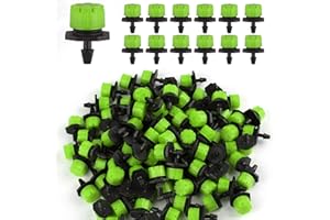 Rolcoassuns 100Pcs 1/4 Inch Adjustable Irrigation Drippers, 360° Micro Drip Emitters for Garden Watering System, Anti-Clogging Sprinklers for 4mm/7mm Hoses, Green