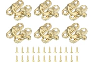 sourcing map 6 Pcs Vintage Lock Clasp, 23 x 26mm Mini Swing Arm Clasp Latch Left Latch Hook Hasp with Screws for Jewelry Box Suitcase Toolbox Wooden Case, Gold