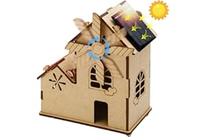 WINSONIK Solar Powered Wooden Puzzles-DIY Assembly 3D Construction Toy with Windmill,STEM Educational Science Craft Model Kit,Craft for Kids,Handmade Wood House for Children Ages 8-14