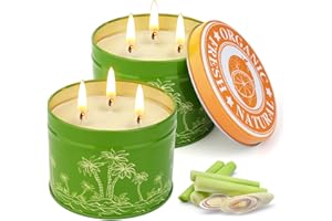 TENUISKFT Świeca trawy cytrynowej, 2 x 13 uncji wosk sojowy na świecę, 150 godzin zewnętrzna świeca cytrynowa do aktywności na kemping pikniki grill na zewnątrz