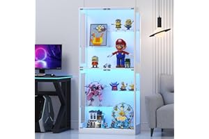 Lamtor 69" Glass Display-Cabinet with Adjustable Shelves – RGB LED Lights Curio Cabinet with Tempered Glass Doors, Magnetic Closure, for Collectibles & Living Room, White