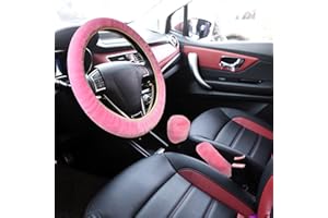 JIUSELY 3Pcs Fluffy Steering Wheel Cover Set, Plush Non-Slip Steering Wheel Protector, Winter Warm Fuzzy Steering Wheel Cover Handbrake Cover Gear Shift Cover for Car, Truck, SUV