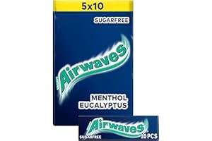 Airwaves Menthol & Eucalyptus Chewing Gum Sugar Free Multipack, 5 x 10 Pieces