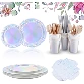 Vexillic Party Tableware, 200 Pieces Dots Set of Plates and Cutlery, Cardboard Cutlery Cups and Napkins for Birthdays, Annive