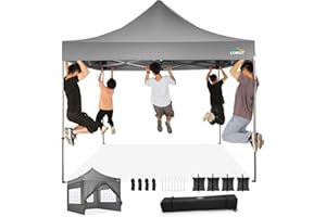 Cobizi Carpas para Exteriores 3x3 Carpa Plegable Impermeable Cerrada con 4 Paredes Laterales 4 Sacos de Arena, Gazebo Pabellón de Jardín para Fiestas, Camping, Gris