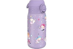 ion8 Botella Agua Inox Ligero para Niños, 400ml, Sin Aislamiento, a Prueba de Fugas, Fácil de Abrir, Cerradura Segura, Apta para Lavavajillas, Tapa Abatible, Fácil de Limpiar, Hadas