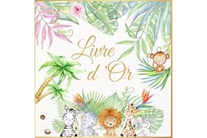 Livre d'or: Thème jungle | Animaux | Baptême, Anniversaire, Naissance, Baby Shower, Gender Reveal | 100 pages à compléter | Idée de cadeau