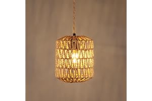 Goeco Lámpara Colgante de Cuerda Vintage, Portalámparas E27 Lámpara de Techo Rústico, Lámpara de Ratán Retro para Dormitorio Salón Comedor, Bombillas No Incluidas