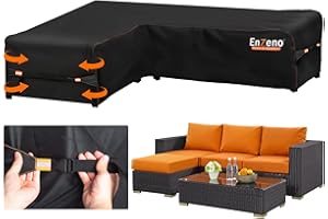 Enzeno Housse de canapé d'angle de jardin en forme de L imperméable en tissu Oxford 420D très résistant avec ruban adhésif imperméable (222 x 286 x 87 cm)
