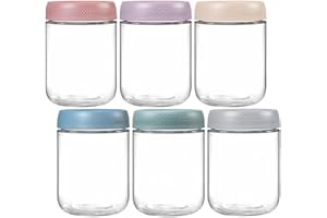 Eidoct 6-Pack 16 oz Glass Jar with Screw Lid Leakproof Overnight Oats Container, Yogurt Jars, Oatmeal Salad Jars, for Cereals Milk Fruit Condiment Dressing Sauce Snacks Juice, 6 Colors(6-Pack 480ml)