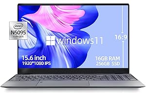 Ordinateur Portable 15.6" Ultra-Mince Tout PC Portable en métal(Intel® Celeron® Quad N5095 2,90 GHz, 16 GB DDR4, 256 GB SSD, USB 3.0, Bluetooth, Intel HD Graphics 600, m-HDMI, Windows 11, WPS Office)
