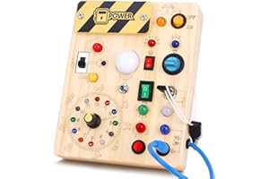 Montessori Toys Clock Busy Board Montessori Spielzeug ab 1 jahr Uhr Aktivitätsbrett Holzspielzeug mit 10 Schaltern und 23 LED-Lichtern Sensorik Spielzeug Motorikspielzeug für Babys Kinder ab 1 2 3