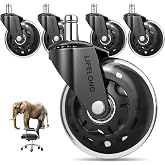 Office Chair Casters Replacement Rubber Chair Wheels for Hardwood Floors and Carpet, Set of 5, to Replace Office Chair Mats,