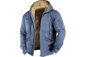 GENERISCH Herren Winter Warm Fleecejacke Mit Kapuze Casual Solid Langarm Kordelzug Zipper Kapuzenjacke Mit Taschen Winterjacke Y05