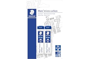 STAEDTLER Mars micro carbon 2507HBBK2D. Minas finas de grafito. Blíster con dos tubos de 12 minas HB de 0,7 mm, negro