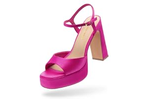 DREAM PAIRS plattform högklackade för kvinnor | Fyrkantig tå tjocka högklackade ankelremsandaler för bröllopsfest formellt evenemang, 11,40 cm blockklack, 2,69 cm plattform