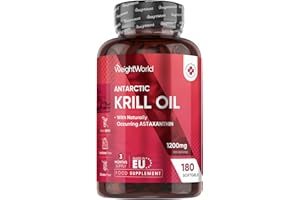 WEIGHTWORLD Antarctic Krill Oil Capsules - 1200mg - 3 Months Supply - 180 Red Krill Oil Softgels - Omega 3 Fatty Acids Supplements - Providing Astaxanthin, Marine Phospholipids, EPA, DHA & Choline