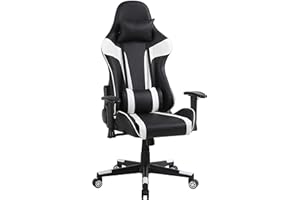 One Living Silla de gaming de máxima comodidad y estilo Raptor, respaldo reclinable de altura regulable con reposabrazos, apoyacabezas, soporte lumbar, sillón Playstation (Negro/Blanco)