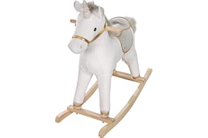 roba Licorne à Bascule à Effets Sonores - pour Enfant de 2 à 6 Ans - Cheval d'Équitation en Peluche Douce - Blanc/gris