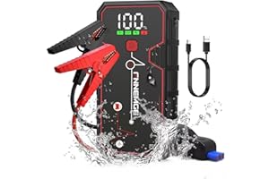FNNEMGE Booster Batterie, 4000A 21800mAh Portable Jump Starter, Démarrage de Voiture (Jusqu’à 8.0 L Essence 6.5L Gazole), Jump Starter avec Port de Charge USB, lumière LED, HD Écran Large.