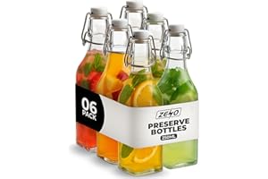 ZENO Clip Top Preserve Bottles - 250ml | Set of 6 Airtight Glass Cruet Dispenser Bottles | Ideal for Home Brewing | Vintage Style Vacuum Clip Seal | Glass Bottles w/Stoppers
