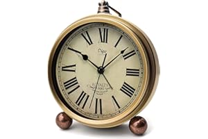 JUSTUP Attoe Gold Orologio, 5,2 pollici Classico Retro Orologio da Tavolo Stile Europeo Vintage Silenzioso Scrivania Sveglia Non ticchettio Movimento Al Quarzo Funzionamento A Batteria, Lente In Vetro HD,
