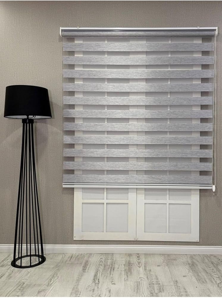 Bambu Zebra Stor Güneşlik Perde, Açık Gri, 130 x 200