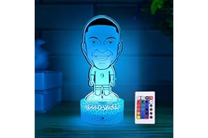 Nocles MBAPPE Lámpara decorativa mesita de noche regalos jugador de fútbol Real Madrid Francia PSG ilusión óptica 3d táctil mando a distancia 16 colores regalo aficionados niños y adultos