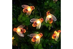 AUGONE [50 LED] Solarne lampy ogrodowe, łańcuch świateł pszczoła miodna, 7 m, 8 trybów, wodoodporne oświetlenie ogrodowe zewnętrzne/wewnętrzne, oświetlenie na żywopłot, trawnik, patio, festyn, letnie przyjęcie, Boże Narodzenie, wakacje (ciepła biel)