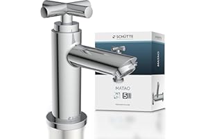 Schütte Kaltwasserhahn MATAO, Kaltwasser Armatur für das Bad, Wasserhahn Bad nur für Kaltwasser, Standventil mit schickem Kreuzgriff, 37956