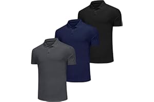 Djtnzdm Mens Golf Polo Shirts Short Sleeve Breathable Sport Tennis Polo Polyester Quick Drying Basic Solid Summer Tops 3 Pack