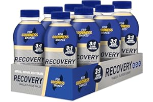 For Goodness Shakes Vanilla Flavour Recovery Drink, 15g Protein, Ready-To-Drink, Fat-Free, Packed With Essential Recovery Vitamin D, B12, Folic Acid & Niacin Protein Shake Drink, 235 Kcal, 8x435ml
