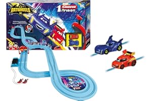 Carrera 20063048 Carrera First DC Batwheels Ready to Roll tor o długości 2,9 m zestaw tor wyścigowy i licencjonowane wyścigówki do 2 graczy dla dzieci od 3 lat i dorosłych