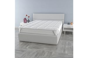 ITALIAN BED LINEN TOPPER PLUS TRAPUNTATO CON ELASTICI, Bianco, Matrimoniale Maxi 180x200cm