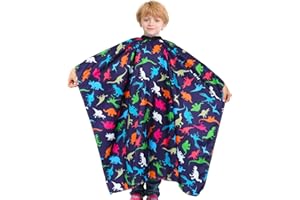 PASHOP 120x100CM Friseurumhang Kinder, Wasserdicht Friseur Umhang Mit Dinosauriermuster, Haarschneideumhang mit Verstellbarem Halsband für Haarschnitt Jungen und Mädchen