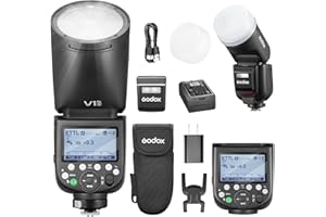 Godox V1Pro S Flash TTL tête Ronde Appareil Photo Speedlite 76Ws HSS 1/8000s 2980mAh Lithium LED Lampe de modélisation Flash Externe,V1-S (2024) SU-1 Mode Flash M/TTL pour Sony