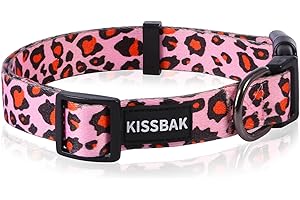 KISSBAK Collar de perro para perros medianos – Lindo collar para mascotas para perros pequeños, medianos y grandes, suave, ajustable, elegante, floral, girasol, para cachorros (M, leopardo rosa)