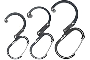 GEAR AID HEROCLIP karabińczyk i haczyk (duży, średni, mały) na kemping, plecak, walizkę, torebkę i do organizacji garażu, kolor czarny, różne rozmiary, 3 szt