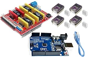 TECNOIOT 3D-Druckerpaket – Entwicklungsboard + CNC Shield V3-Erweiterungsboard + 4 Stück DRV8825 Schrittmotortreiber mit Kühlkörper + Kabel