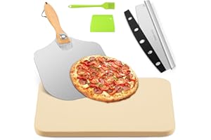 GOFOWRK Pizzastein 5er Set, 38 x 30 cm Großes Rechteckiges Pizzastein für Backofen & Gasgrill & Außengrill mit Metall-Pizzaschieber & Pizzaschneider, 1,5 cm Verdickt Backstein für Backofen Brot