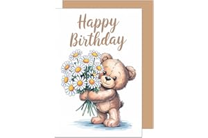 Edition Seidel Kartka urodzinowa premium z kopertą. Kartka z życzeniami kartka urodzinowa Happy Birthday, mężczyzna, żona, przyjaciel, kwiaty, miś (G3800 SW025)