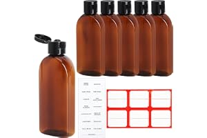 SERYUUT Reseflaskor 100 ml set handbagage – 6 × påfyllningsbara toalettartiklar flaskor bruna med etiketter och väska – läckagesäkra reseflaskor för schampo duschgel balsam flygplan