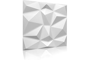 Eurodeco 3D Wandpaneele - 3D Wandverkleidung Paneele - Dekoren Deckenpaneele - Wanddeko Platten - Wandtattoos aus Polystyrol XPS Styropor - 50 x 50 cm, 3 mm Stärke, Diamant Weiß, 8 Stück (2m²)