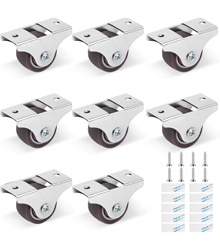 8-Pack 1-Inch Fixed Non-Swivel Casters - TPE Rubber Wheels, For Furniture, 26 Lb Capacity Each