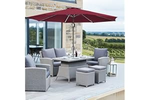 Green Bay 2.7M Round Garden Parasol Umbrella Outdoor Sun Shade for Patio/Beach/Pool Umbrellas with Winding Crank and 38mm Tilt Pole - Wine