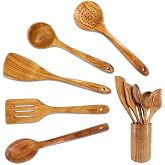 Starblue - Set of 6 Acacia Wood Kitchen Utensils, Durable and Anti-Scratch Spatulas for Non-Stick, Environmentally Friendly a