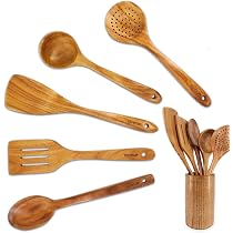 Utensili Da Cucina In Legno - 1 Spatola E Cucchiai In Legno Di Teak Naturale Antiaderenti Per Pentole Utensili Da Cucina Con   Per Friggere G 601099635049334