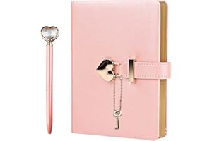 Relota Journal Intime Fille avec Cadenas en Forme de Coeur, B6 Carnet de Notes avec Stylo Diamant Coeur et Clé, Journal de Voyage en Cuir PU, Cahier de Filles, Bloc-Notes Secret pour Fille, 135x180mm
