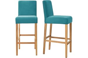 CMAKER Velvet Slipcovers for Bar Stools, Soft Stretch Counter Stool Slipcover for Kitchen and Dining Room, Washable Removable Protector for Short Back Pub Chairs,Set of 2,Turquoise