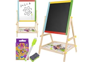 KRUZZEL 8905 Caballete de madera para niños con pizarra de doble cara, negra y blanca